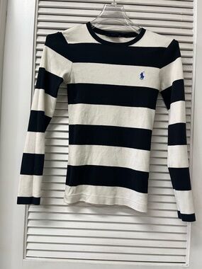 Ralph Lauren Black and White Striped Crewneck Sweater